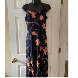 LOFT Floral Smocked Back Strappy Midi Dress